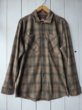 Wrangler Outdoor Flannel Western Snap Button Shirt Brown Mens Large Regular